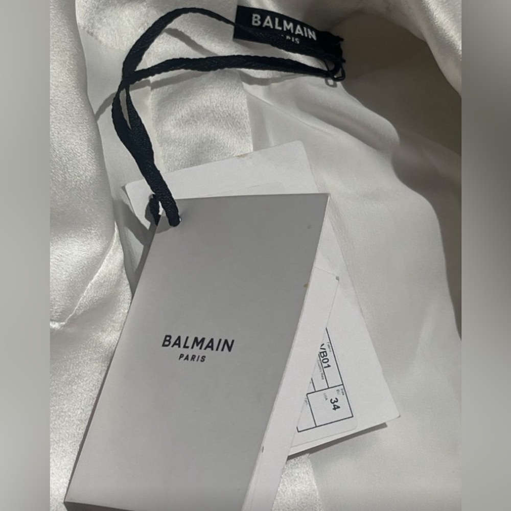 Balmain Plunge-Neck Deep V Satin Dress Mini Blazer White EU 34 0 2 NWT Authentic - Picture 8 of 16